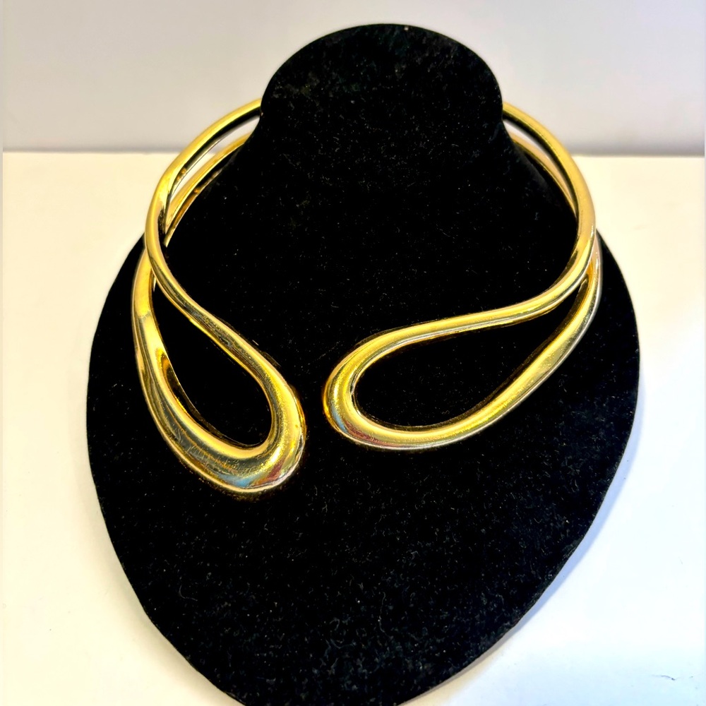 Gold Tone Collar Hinged Necklace Bib Style Boho Whimsical Classic Shiney Bright